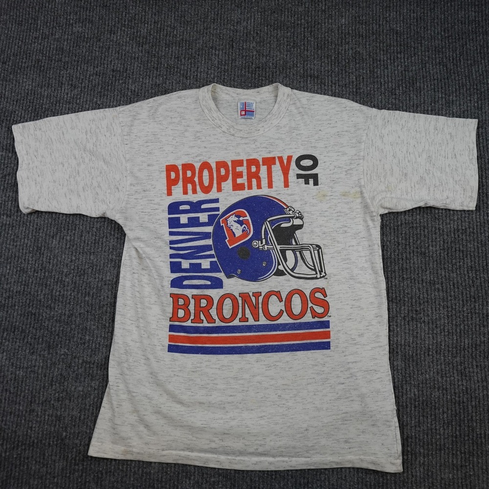Vintage Denver Broncos Shirt Mens Large Gray NFL Football Garan Helmet USA